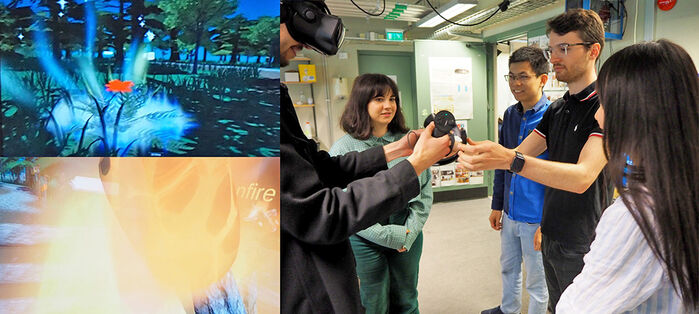 Studenter testar VR-teknik. Foto.